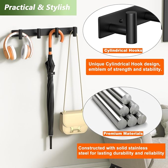 Wall Mounted Coat Rack-4 Hooks, Heavy Duty Stainless Steel Wall Hooks - Image 3