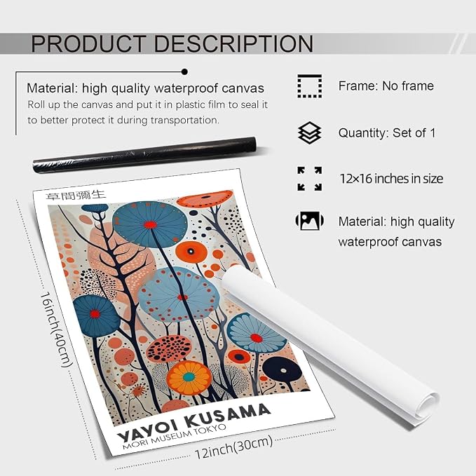 Yayoi Kusama Canvas Wall Art Vintage Japanese Painting Posters Tokyo Aesthetic - Image 2