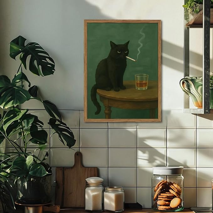 Moody Black Cat Wall Art, Funny Smoking Cat - Image 5