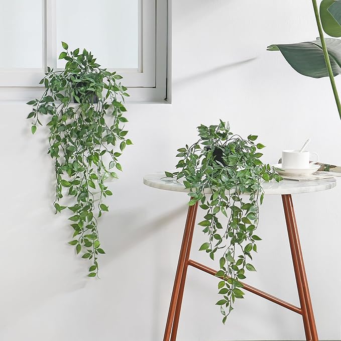 Artificial Hanging Plants Fake Small Potted Plants Faux Mandala Vines Plastic - Image 6