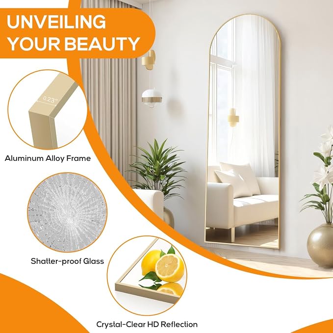 Arched Mirror Full Length, Upgraded 16"x59" Body Wall Mirrors - Image 3