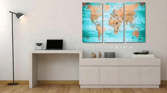 ZEYDRT Blue large world map wall decoration can be directly hung 40‘x20 inx3 - Image 2