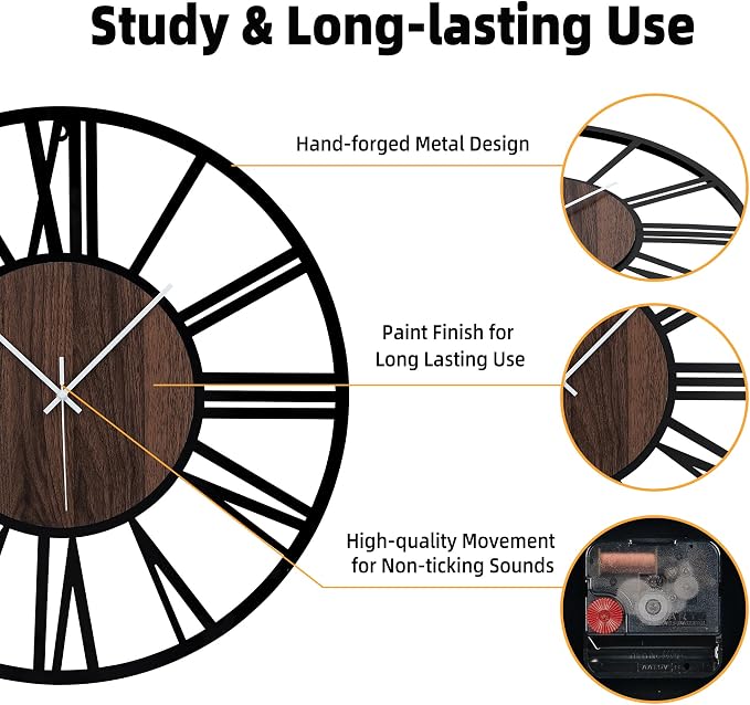 24'' Silent Wall Clock with Night Light, Glow in The Dark Decorative Wall Clock - Image 4