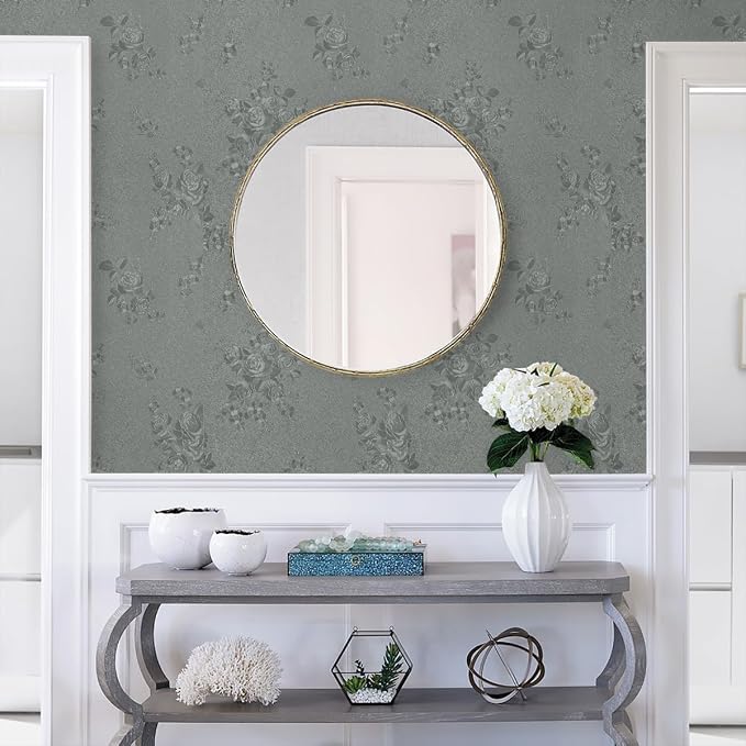 Grey Floral Peel and Stick Wallpaper Embossed Contact Paper 17.7 inch x - Image 4