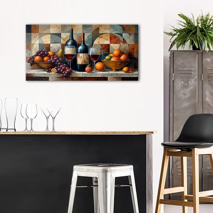 Abstract Kitchen Wall Art Geometric Dining Room Wall Decor Red Wine Glass - Image 3