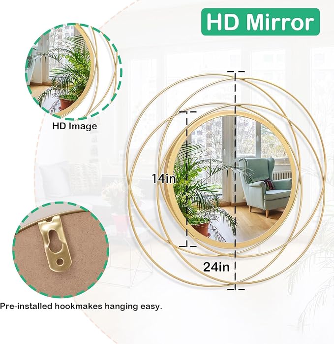 Gold Circle Mirror Wall Decorative Metal Wall Mirror, Art Small Round Wall Home - Image 7