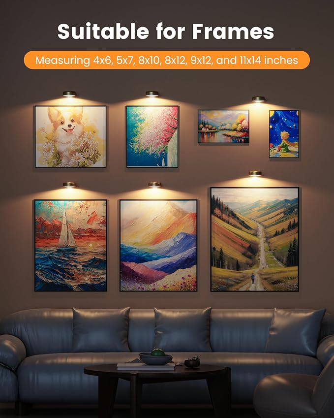 3 Pack Picture Lights for Wall, Wireless 2000mAh Rechargeable Magnetic LED Puck - Image 5