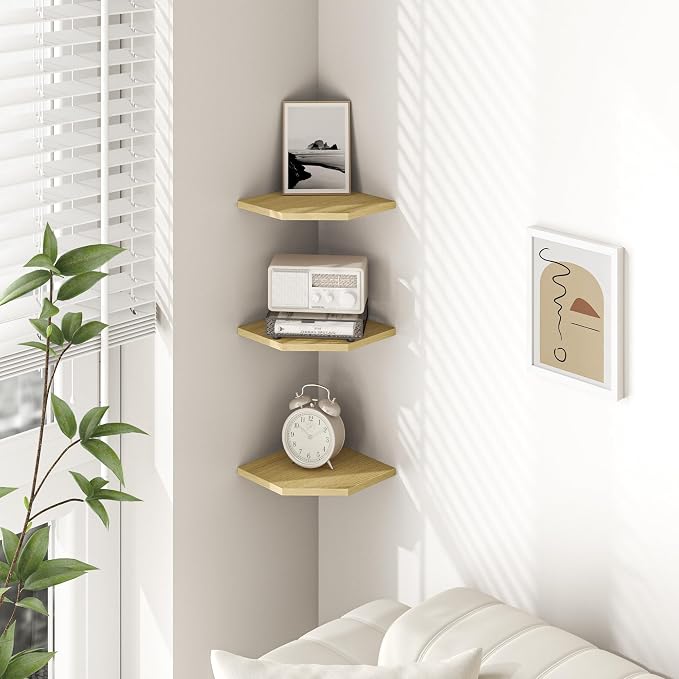 Corner Shelf Wall Mount, Floating Corner Shelves, Rustic Wood Wall Storage - Image 2