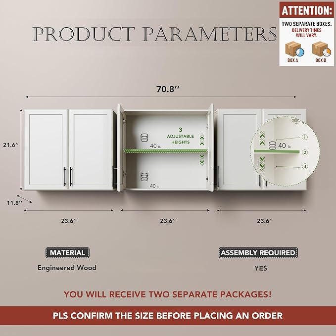 FIMELLO 70.8" W Wall Cabinets for Laundry Room, Cabinets for Laundry - Image 3