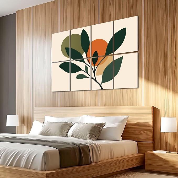 8 Pack Art Acoustic Panels Sound Absorbing Boho Botanical Leaf Orange Green - Image 5