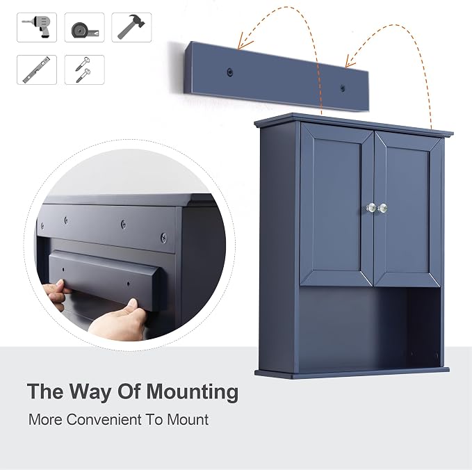 VANIRROR Bathroom Wall Cabinet Navy Blue Over Toilet Storage Cabinets 24x30 in - Image 8
