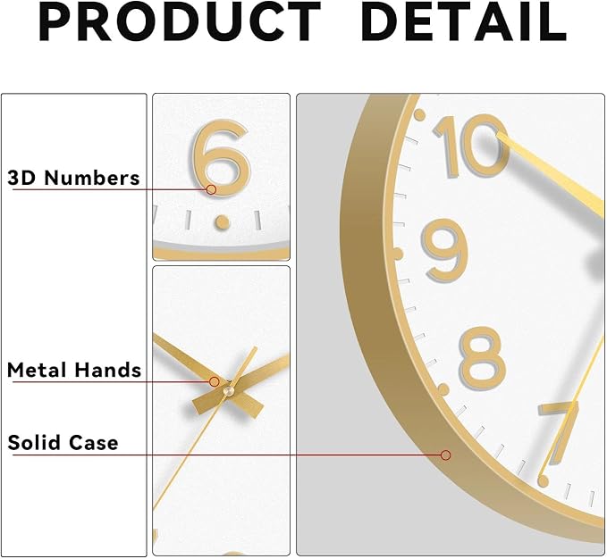 Roymnie Wall Clock 12 Inch Silent Wall Clocks Battery Operated-Modern Non - Image 6