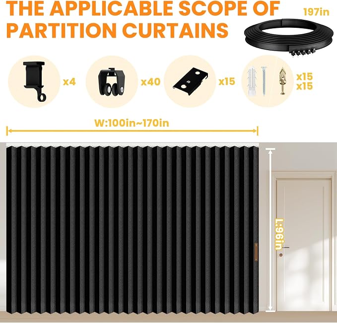 Room Divider Curtain Sets with Flexible Ceiling Track, Privacy Soundproof - Image 2