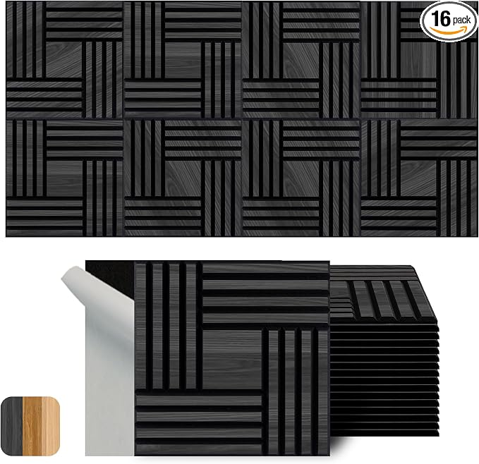 WoveN SounD Artisan Acoustic Wall Panels, 16 Pack 12x12 Inch, PVC Wood Grain by WovenSound