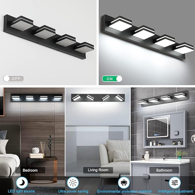 SineRise LED Modern Bathroom Vanity Light Fixtures, Matte Black Modern Acrylic - Image 4