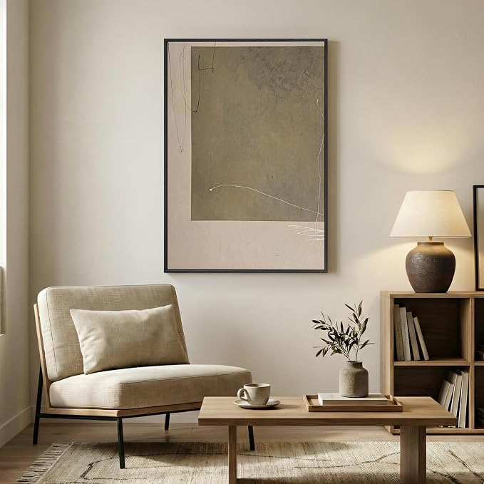 Framed Neutral Abstract Wall Art, Modern Beige and Taupe Canvas Prints - Image 2