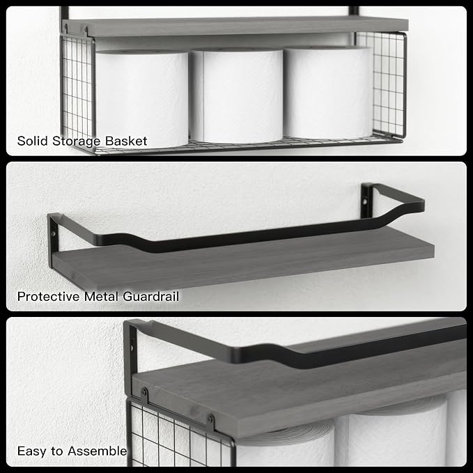 WOPITUES Floating Shelves with Wire Storage Basket, Bathroom Shelves Over - Image 4