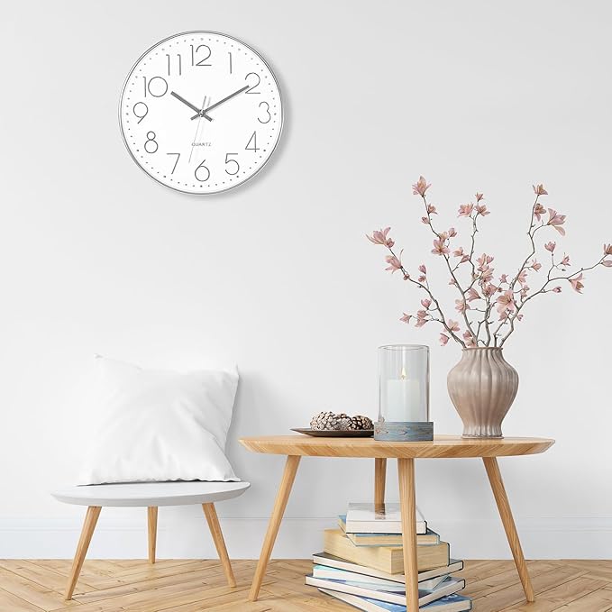 Foxtop Large Silver Wall Clock 14 Inch Silent Non-Ticking Battery Operated - Image 4