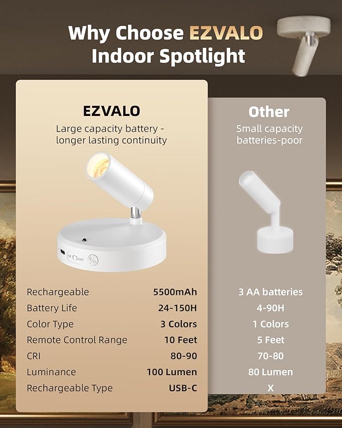 EZVALO Spot Lights Indoor, 5500mAh Rechargeable Picture Lights - Image 7
