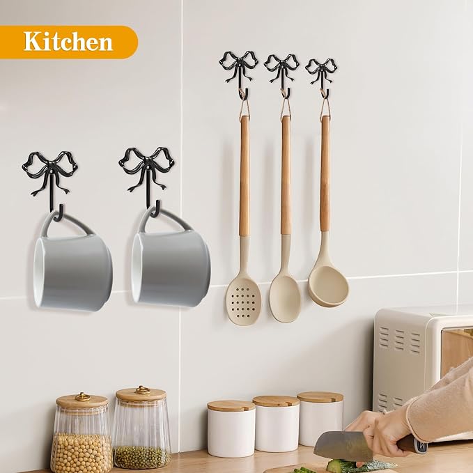 2 PCS Large Size Black Bow Wall Hook, Metal Hooks, Bow Room Decor Hooks - Image 5