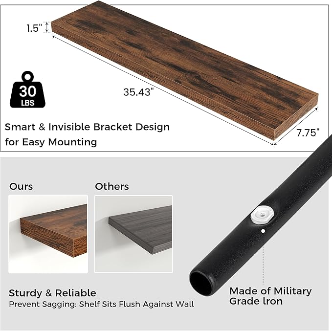 Floating Shelves for Wall 36 inch Long, Engineered Wood Wall Shelves - Image 2