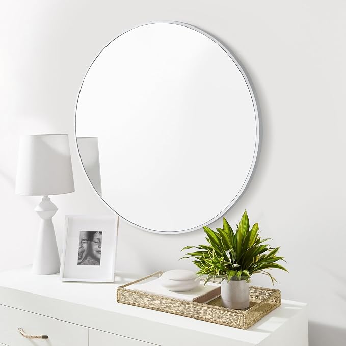 CULER Round White Bathroom 24 Inch Mirror, Circle Wall Modern Mirror - Image 3