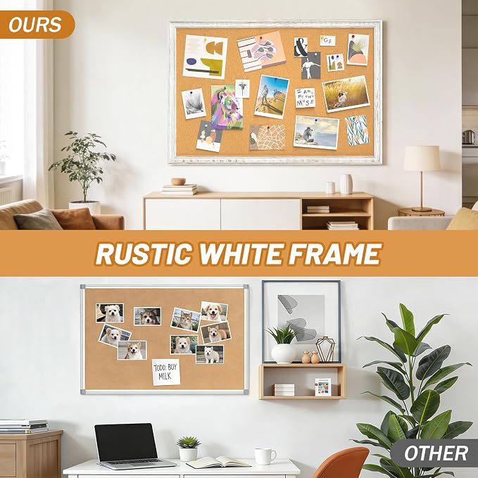 White Cork Board for Wall, 36 x 24 inches Decorative Bulletin Board, Rustic - Image 8