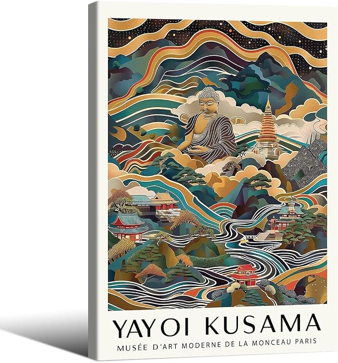 Yayoi Kusama Framed Wall Art Vintage Japanese Poster 16X24 in Abstract Buddha by Heltrappe