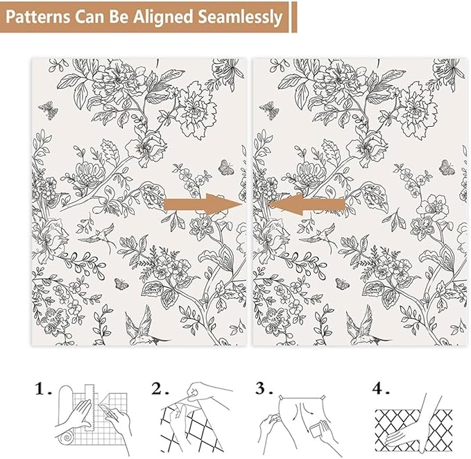 Froluya Black and Cream White Floral Wallpaper Peel and Stick Wallpaper - Image 5