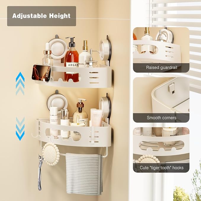 Voldra Corner Shower Caddy Suction Cup, Aluminum Corner Shower Shelves - Image 2