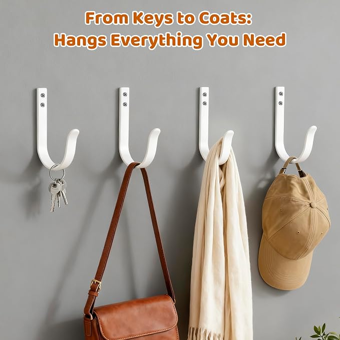12 Pcs Wall Hooks for Hanging, Large Coat Hooks Wall Mount, Heavy Duty Screw in - Image 2