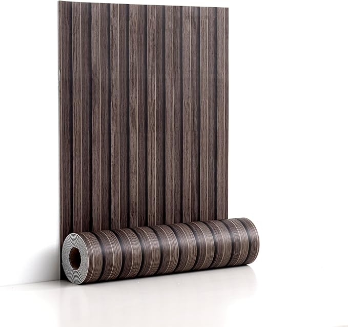 Peel and Stick PVC Slat Wall Panels, Wood Grain Self-Adhesive Soundproof by LVSHI