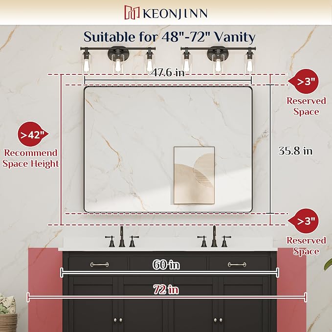 Keonjinn 48 x 36 Brushed Nickel Bathroom Vanity Mirror, Large Rounded Rectangle - Image 6