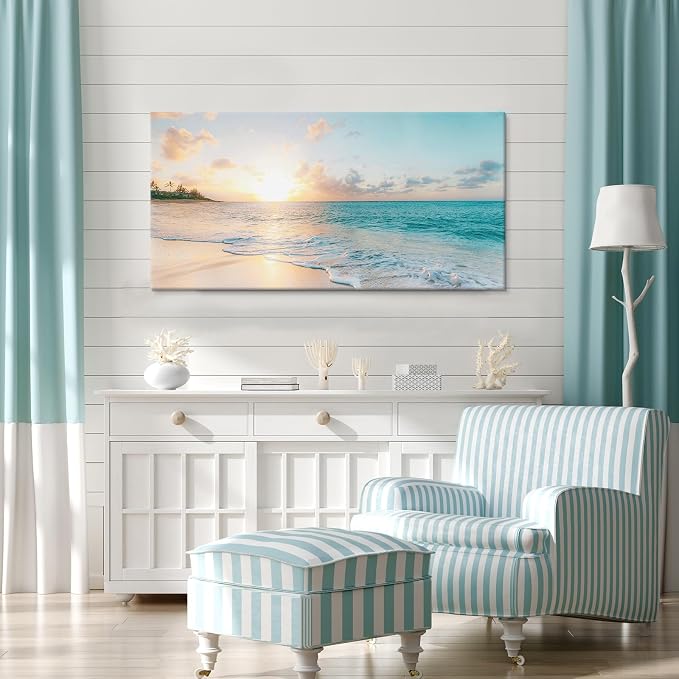 Goldfoilart Ocean Beach Sunset Canvas Wall Art - Image 2