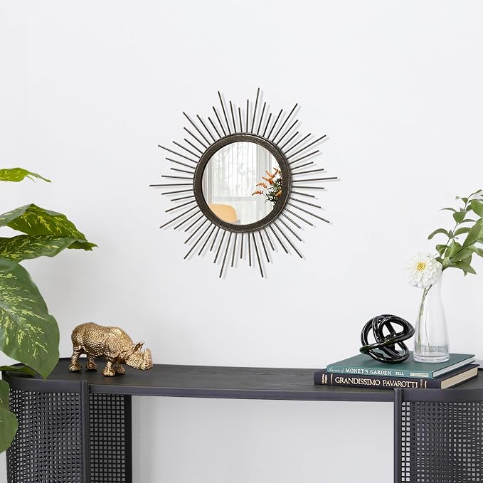 Sunburst Spoked Mirrors for Wall Boho Home Round Wall Art Mirror Classic Metal - Image 2
