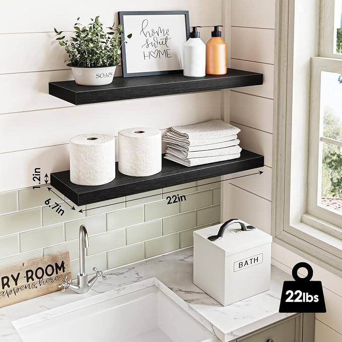 Fixwal Black Floating Shelves for Wall, Bathroom and Kitchen, Wall Shelves for - Image 3
