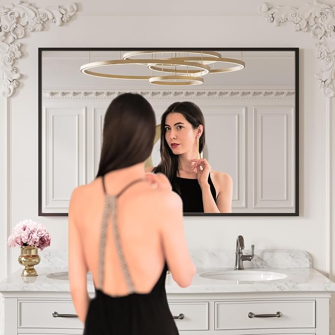 LOAAO 48"X30" Black Rectangle Bathroom Mirror Wall, Matte Black Aluminum Alloy - Image 2
