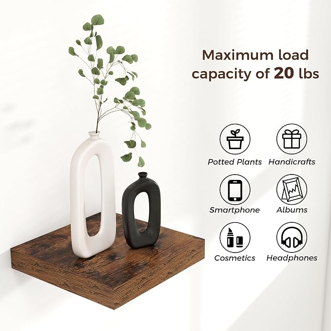 Square Floating Shelves for Wall 8"W x 8"D x 1.2"H, Small Engineered Wood Wall - Image 4