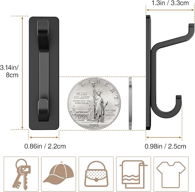Self Adhesive Wall Hooks for Hanging: Extra Strong 13 LB, Hook for Coat - Image 3