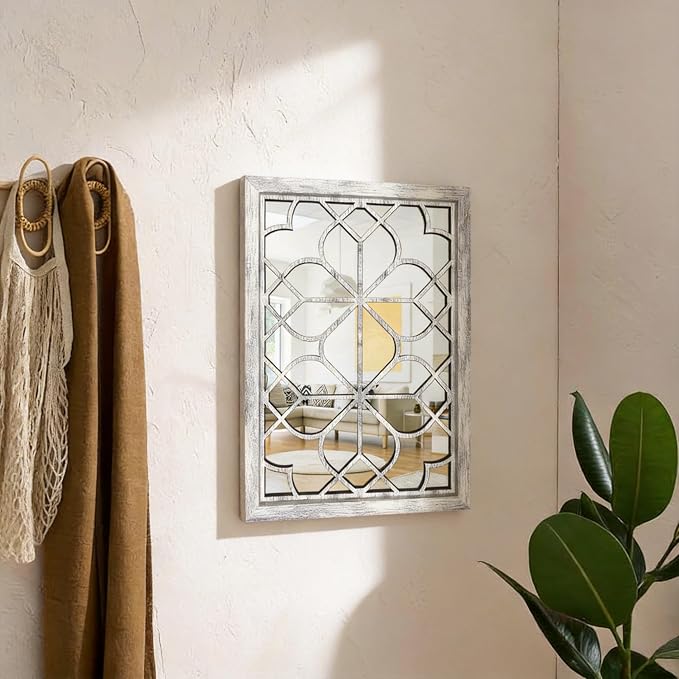 Set of 2 19x26 Inch Large Grey Shatterproof Rectangular Wall Mirrors, Boho - Image 6