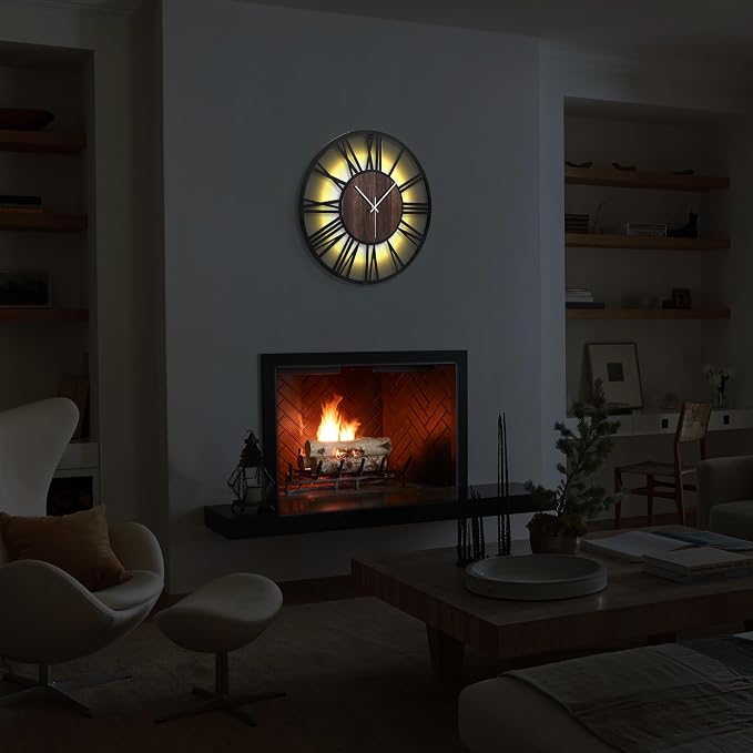 20'' Silent Wall Clock with Night Light, Glow in The Dark Decorative Wall Clock - Image 7