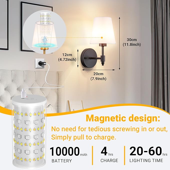 Vimhou Peel and Stick Wall Sconces, Stick On Wall Sconce Set of 2, Battery - Image 7