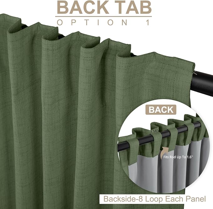 100% Blackout Shield Olive Green Linen Blackout Curtains - Image 3