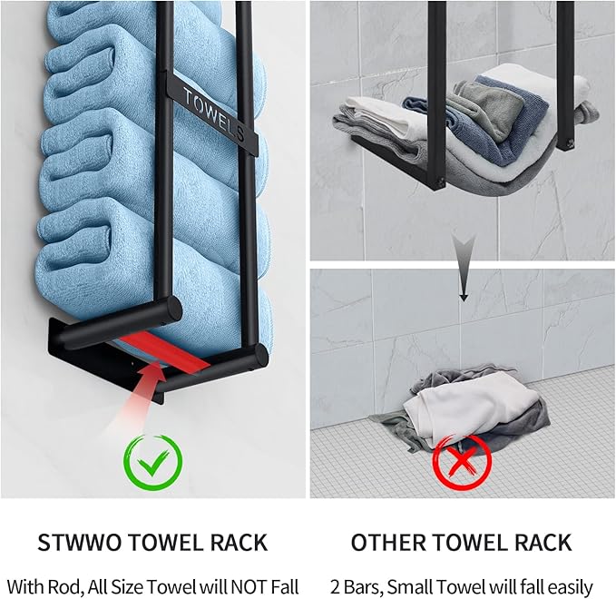 STWWO Towel Racks for Bathroom Wall Mounted, 22inch Wall Towel Rack for Rolled - Image 4