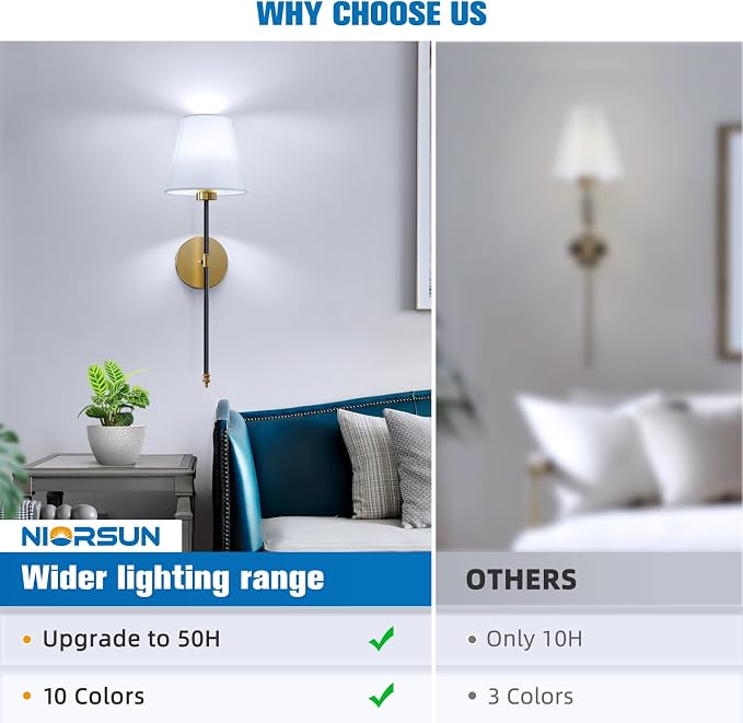 NIORSUN Battery Operated Wall Sconce Set of 2, 10 Colors Wireless Wall Lamps - Image 7