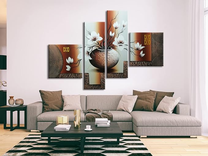 Wieco Art Huge Size Artwork 4 Panels 100% Hand-painted Modern Canvas Wall Art - Image 3