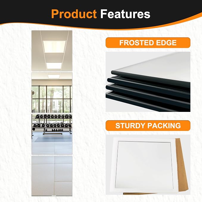 Delma Frameless Mirror Tiles 18"x18"x4 Pcs Wall Mounted, Shatter Resistant Full - Image 7