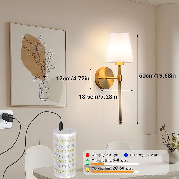Battery Operated Wall Sconces Set Of 2, Wireless Battery Wall Light - Image 7