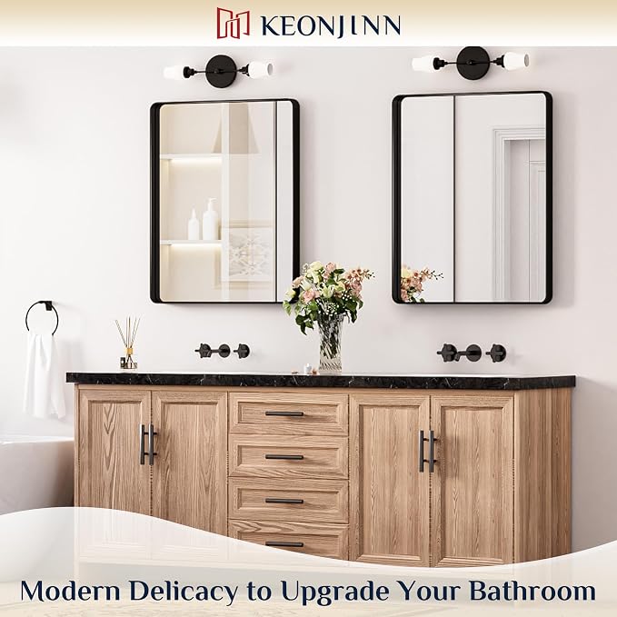 Keonjinn Black Mirror for Bathroom Sink, 24 x 30 Inch Sandblasted Finish - Image 2