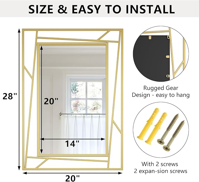 Brushed Gold Bathroom Mirror, Hang Horizontally or Vertically - Image 2